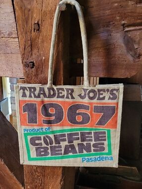 TRADER JOE'S RETRO 1967 Coffee Beans Reusable Jute Tote Bag